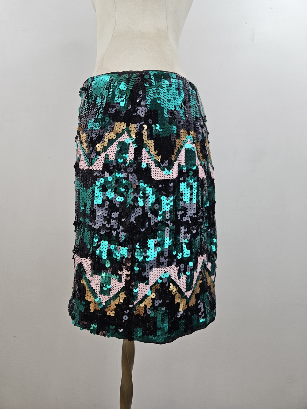 H&M Teal, Black & Gold Aztec Sequin Design Mini Skirt size 8 - Picture 5 of 7